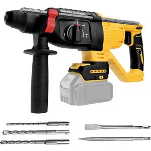 Cordless Rotary Hammer Drill for Dewalt 20V Battery, Brushless SDS-Plus 3 Joules Hammer Drill with 4 Modes, 360Auxiliary Handle and 5 Drill Bits for Concrete/Masonry(Tool Only)