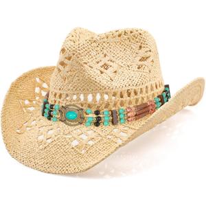Cowboy Hat,Cowgirl Hat,Cowboy Hats for Women/Mens/Straw Wide with Shapeable Brim Western Cowboy Hat for Womens (One Size, Apricot Color)
