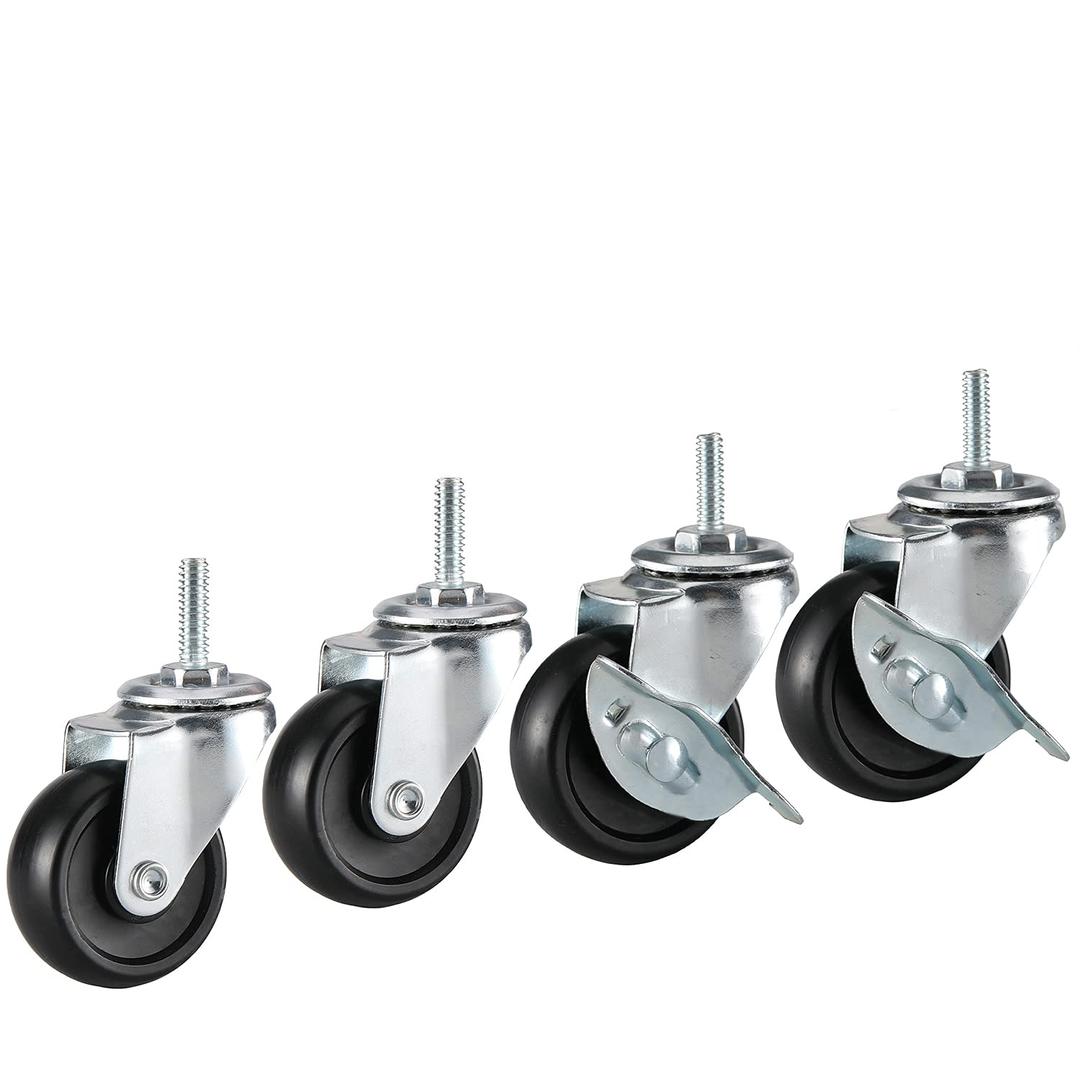 2 Inch Caster Wheels for Wire Shelving, 1/4 Inch Threaded Stem, Set of 4 - Heavy Duty Rubber Industrial Replacement Wheels