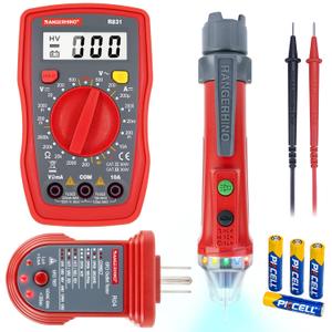 Electrical Test Kit with RANGERHINO Digital Multimeter Tester & Dual Range Non-Contact Voltage Tester & Outlet Tester GFCI Test Diode Resistance Continuity Tester Wire Breakpoint Finder kit