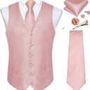 DiBanGu Mens Vest and Tie Set Formal Paisley Waistcoat and Necktie Pocket Square Cufflinks Silk Suit Vest for Tuxedo Wedding M
