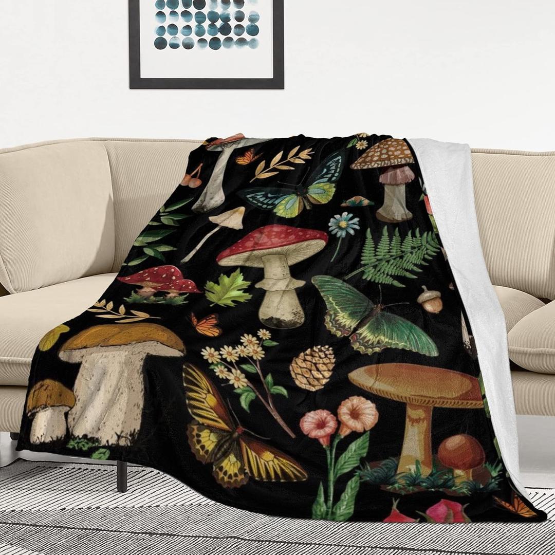 Mushroom Blanket Gifts for Women Soft Cozy Fleece Flannel Mushroom Throw Blanket All-Season for Sofa Couch Cottagecare Room Decor Blankets for Adults Teen 60x50" Inches