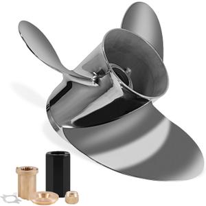 YOUNG PROPS 14 1/2 x 19 Stainless Steel Outboard Boat Propeller for Mercury Engine 135-300HP/Mercruiser Alpha One 14.5dia x 19 Pitch Hub Kits Included 15 Spline Tooth RH Silver