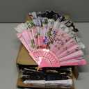 Geetery 50 Pcs Folding Chinese Hand Fan Bulk Different Flower Patterns Fabric Clacking Fans for Line Dancing for Popping Wedding Church Party(Silk,Retro)