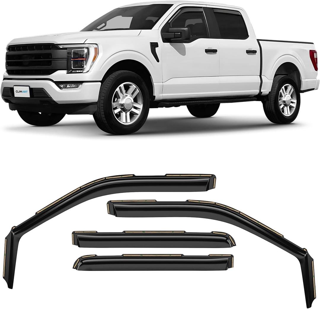 CLIM ART in-Channel Incredibly Durable Rain Guards Compatible with F150 2021-2025 SuperCrew, Original Window Deflectors, Vent Window Visors, Vent Deflector, 4 pcs. - 621237