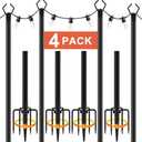 10Ft String Light Poles 4 Pack,Light Poles for Outside Lights,Outdoor with Fence Brackets Hanging Lights,Metal Stand Deck Patio Backyard