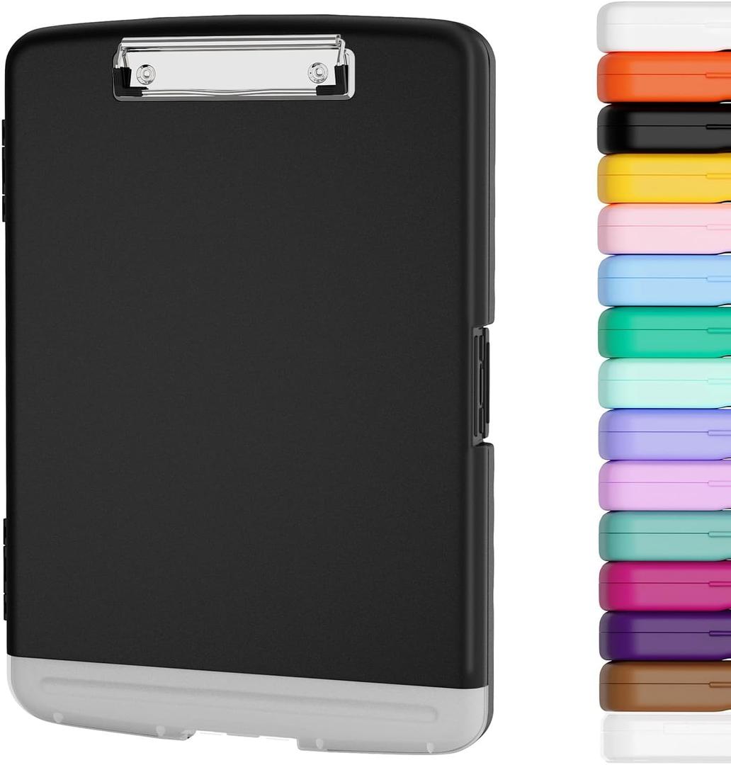 Piasoenc Clipboard with Storage, 8.5 x 11 Organization Box with Pen Holder and A4 Legal Paper Folder, Folio & Side-Opening, Low Profile Clip,for Nurses,Teachers, Size 14 x 9.6 x 1.2 in, Black