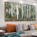 tigeridge Framed Birch Wall Art - Blooming Birch Forest Canvas Pictures Nature Landscape Wall Decor Birchwood Trees Painting Print Artwork Living Room Bedroom Home Office Decor 24" x 48" Natural Frame