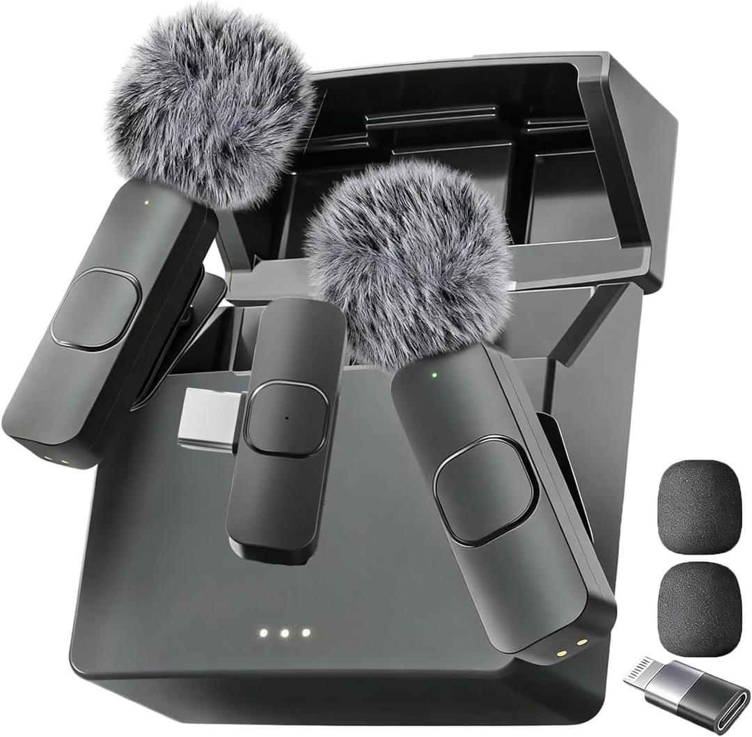 Mini Mic Pro (Latest Model – #1 Microphone for iPhone & Android, Wireless Mini Microphone, Clear Voice, Noise Cancelling, Lavalier Mic for TikTok, YouTube & Interviews (with Charging Case)