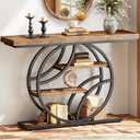 Huuger 47.2 Inch Entryway Table, Industrial Console Sofa Table with Storage, Accent Table with Shelves, for Entry, Hallway, Entrance, Foyer, O-Shaped Metal Frame, Rusitc Brown
