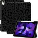 Compatible with iPad Air 11 Inch Case M3/M2(2025/2024),iPad Air 5th/4th (2022/2020) Generation 10.9 Inch Case Pencil Holder TPU Back Auto Sleep/Wake Cover Cute Women Girls-Black Leopard Cheetah (Black Purple-C2)