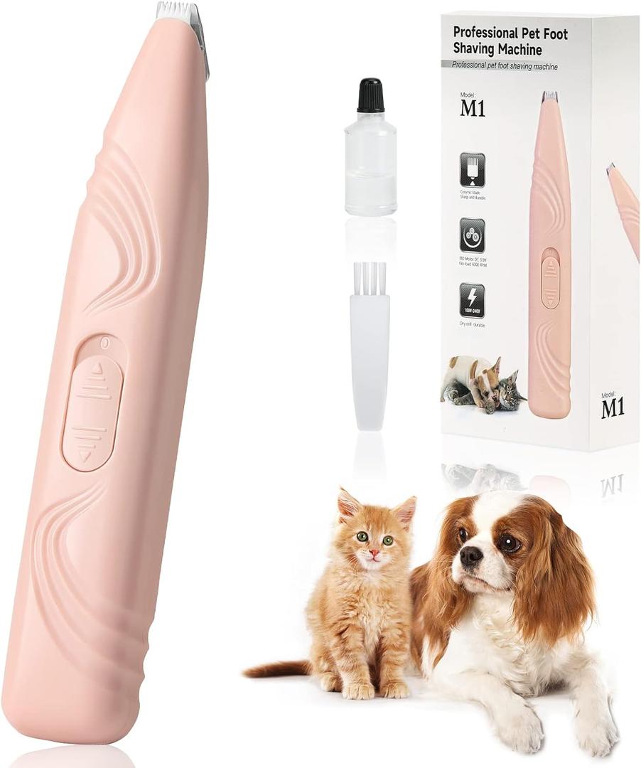 Dog Paw Trimmers, Cat Paw Clippers Low Noise Cordless Electric Mini Pet Clippers for Small & Medium Pets (Pink)