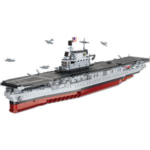 MEOA USS Enterprise Aircraft Battleship Building Toys 1883PCS WW2 Army CV-6 Carrier Building Blocks with Molded Airplane & Display Stand Military Navy Ship Model for Adults
