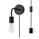 Holden 1-Light Matte Black Plug-In or Hardwire Wall Sconce with 6 ft. Cord