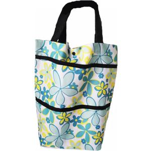 Reusable Grocery Bags with Waterproof Coating and Folding Wheels - Foldable Tote Bags for Shopping, Multi-Purpose Storage for Groceries（Light Blue Flower）