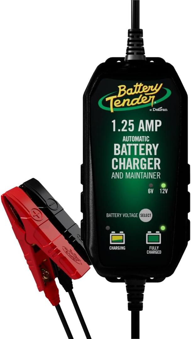 Battery Tender Plus 12V 1.25 AMP Battery Charger and Maintainer: Fully Selectable 6V or 12V Battery Charger and Maintainer for Powersports ATVs, Motorcycles, Snowmobiles, and More - 022-0211-DL-WH