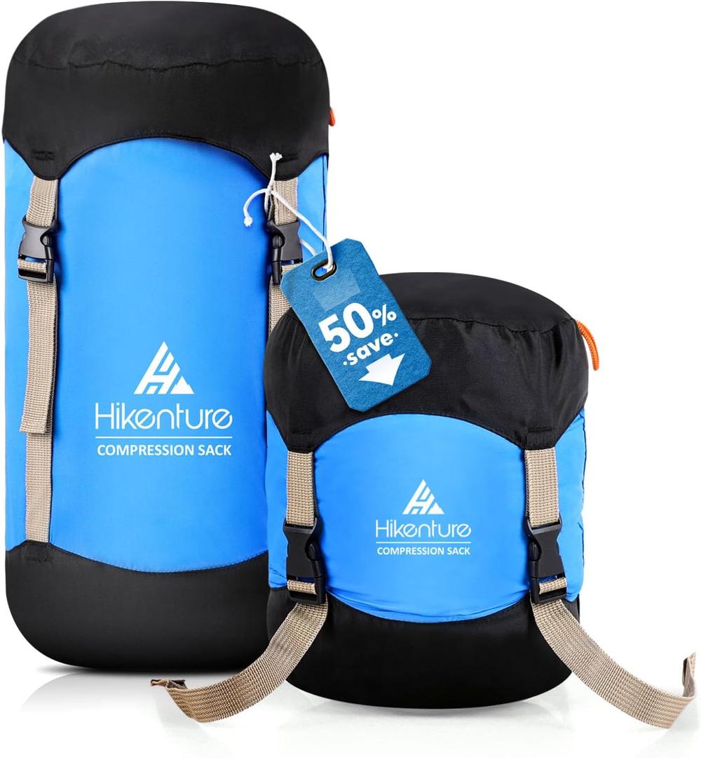 Hikenture Compression Sack for Sleeping Bag, Upgrade Anti-Tear Nylon Sleeping Bag Stuff Sack, 10L Water-Resistant Compression Bag, Storage Bag (Blue)