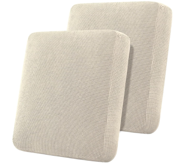 Flamingo P Super Stretch Couch Cushion Covers 2 Piece Set Sofa Seat Slipcovers with Elastic Bottom, Machine Washable Furniture Protector for Pets & Kids (2 Seat Cushion Cover, Biscotti Beige)
