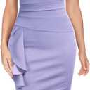 Knitee Women's Off Shoulder V-Neck Ruffle Pleat Waist Bodycon Evening Cocktail Slit Formal Dress (Light Purple)