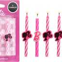 2 x Barbie Birthday Cake Candles | 6 Birthday Candles for Cake Decorations, Pink Stripe Candles, Cake Toppers for Barbie Party