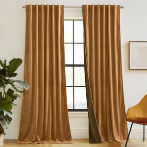 RYB HOME Luxurious Bronze Velvet Curtain Panels for Living Room Bedroom, Heavy Duty Thermal Insulated Back Tab Floor-Length Velvet Drapes for Vintage Decor, 52" W x L102 L, 2 Panels Set