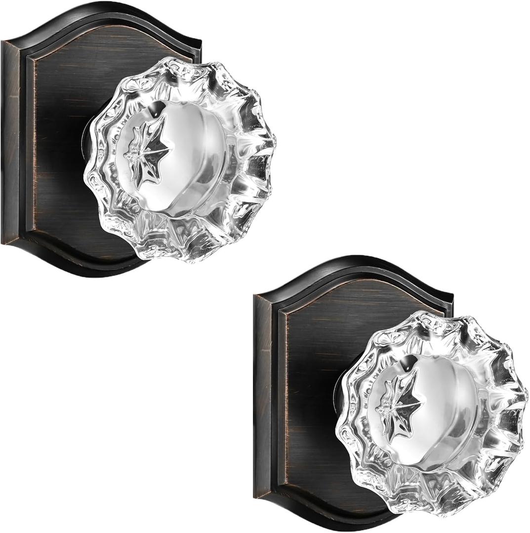 Crystal Dummy Door Knob Interior, Glass Dummy Door Knob for Closet Bifold Doors, 2 Pack, Oil Rubbed Bronze