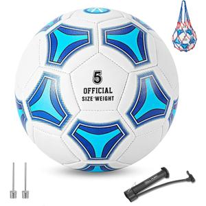 STEEFAN Soccer Ball Size 3/4/5 for Kids Outdoor Play,Color Change Soccer Stuff with Carry Net,Official Size Ball,Needles and Air Pump,Gift Idea for Kid Teen Boy Girl Junior and Men Women (Size 5-Blue-Recommend age:8-12+)