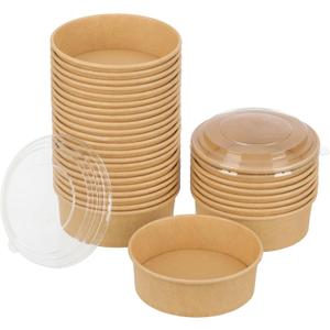 100 Pack 20 oz Disposable Bowls with Lids, Kraft Paper Salad Bowls with Lids, Paper Soup Bowls Food Container for Cold/Hot Food or Takeout