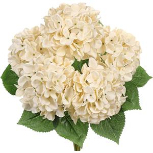 Hollyone Beige Hydrangea Artificial Flowers Large Artificial Hydrangeas Silk Flowers for Home Decor Indoor Wedding Flowers Bouquets Faux Flowers Kitchen Centerpiece Table Decorations