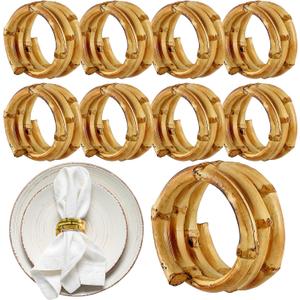 FoldTier Set of 8 Bamboo Napkin Rings Handmade Natural Napkin Holder Rings Table Decorations for Wedding Valentine's Day Birthday Banquet Anniversary