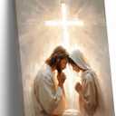 Jesus Praying With Woman Canvas Wall Art Jesus Girl Painting Pictures Wall Decor Christian Radiance Of The Cross Poster Prints for Living Room Bedroom Church Home Decorations 16x24 in Ready to Hang