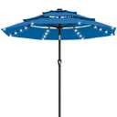 AreShark 9ft 3 Tiers Patio Umbrella with Solar Lights, Outdoor Umbrella w/ 32 LED Lights&8 Sturdy Ribs, Table Umbrella for Deck, Backyard, Pool (Royal Blue)