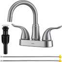 KPW Bathroom Sink Faucet 2 or 3 Hole Brushed Nickel Centerset 4 Inch Bathroom Sink Faucet 2 Handle Over ABS Non-Metallic Lavatory Bathroom Faucet with Pop up Drain Water Supply Hoses