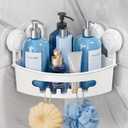 TAILI Corner Shower Caddy with Suction Cups, Wall Mounted Organizer Plastic Rack for Small Bathrooms, Kitchen, Removable DrillFree Heavy Duty Shelf Basket, White