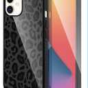 TEAUGHT Compatible with iPhone 14 Case Cute Pattern Black Leopard Print Cheetah + Screen Protector Tire Shockproof Cover, Cheetah Pattern Phone Case Anti-Skid for Girls Women