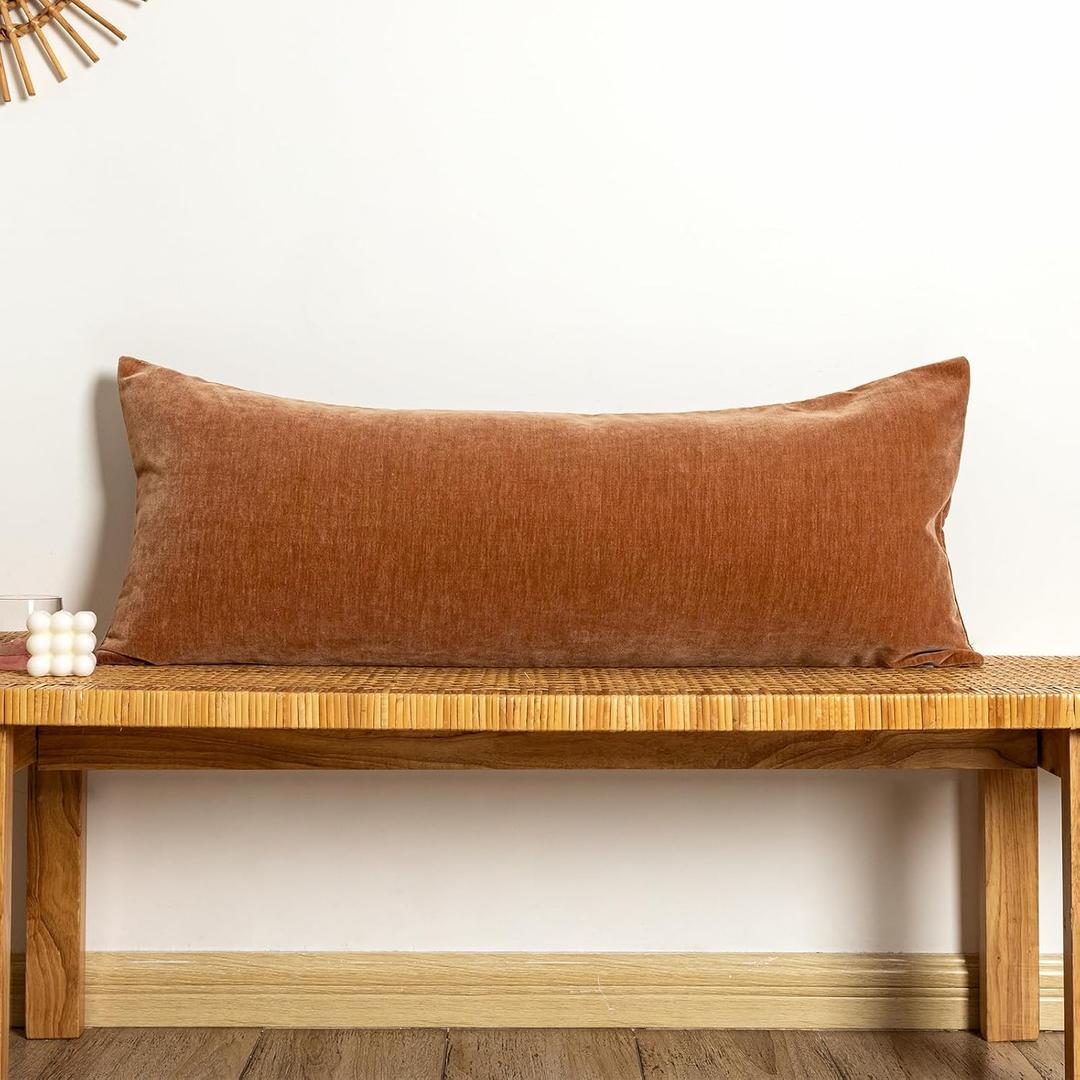 JoraLion Chenille Lumbar Pillow Covers 14x36 inch, Dark Orange Decorative Pillow Covers, Farmhouse Solid Dyed Soft Chenille Cushion Case for Couch Sofa Bed Living Room, Pack of 1(Cover ONLY)