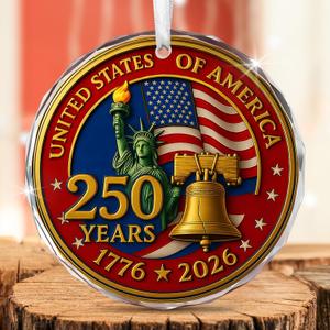 FLAGWIX 250 Anniversary USA Ornament for 4th of July Decorations - Glass Patriotic Christmas Ornaments - United States 250 Years American Anniversary Merchandise Memorial Day Fourth of July Gifts Bulk (Red - Liberty Legacy)