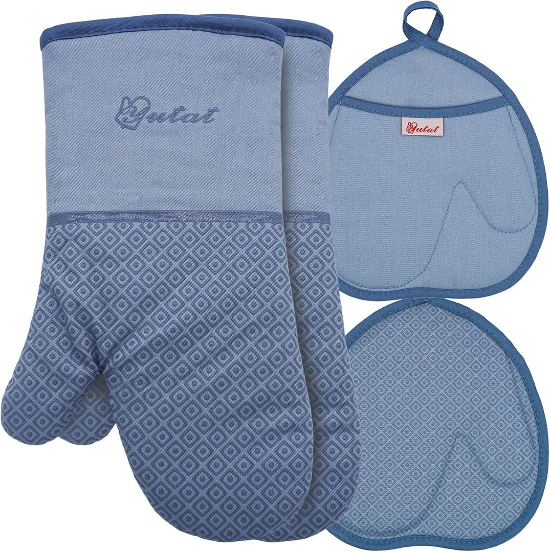 Yutat Silicone Oven Mitts - Oven Mitts and Pot Holders Sets Made of Non-Slip & BPA-Free Silicone, High Heat Resistant 500 Degrees, Perfect for Kitchen Cooking Baking BBQ, 4Pcs Set, Sky Blue