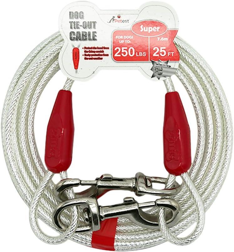 Petest 25ft Reflective Tie-Out Cable for Super Dogs Up to 250 Pounds (Red & Silver)