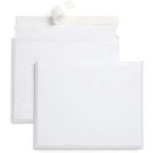 Blue Summit Supplies 25 Rigid Envelopes, Large Expanding Envelopes Self Seal, Rigid Mailer with E-Z Open Tear String, White 9 3/4 x 12 1/4 Inch Mailers with 5/8 Inch Expansion, 25 Pack