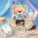 Wenqik 63 Pcs Bear Baby Shower Guest Book Alternatives Set Baby Shower Decorations with Photo Frame Sonogram Frame Keepsake 60 Wood Slices Guest Book for Birthday