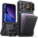 SSLOTSCASE for iPhone 17 Pro Case with Card Holder & Kickstand & Slide Camera Lens Cover & Camera Stand & Wallet, MilitaryGrade Heavy Duty Rugged Phone Case Cover for iPhone 17 Pro 6.3'' 2025, Black