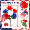 9 Pcs Patriotic Artificial Flowers Red White Blue Silk Roses with American Flags 4th of July Independence Day Decorations 250th Anniversary Party Centerpieces for Vase(Roses)