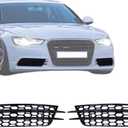 MOTOKU Pair Black Front Fog Light Mesh Grille Bezel Cover for Audi A6 C7 2012-2015 Left Driver and Right Passenger Side Honeycomb Type Grill Cover