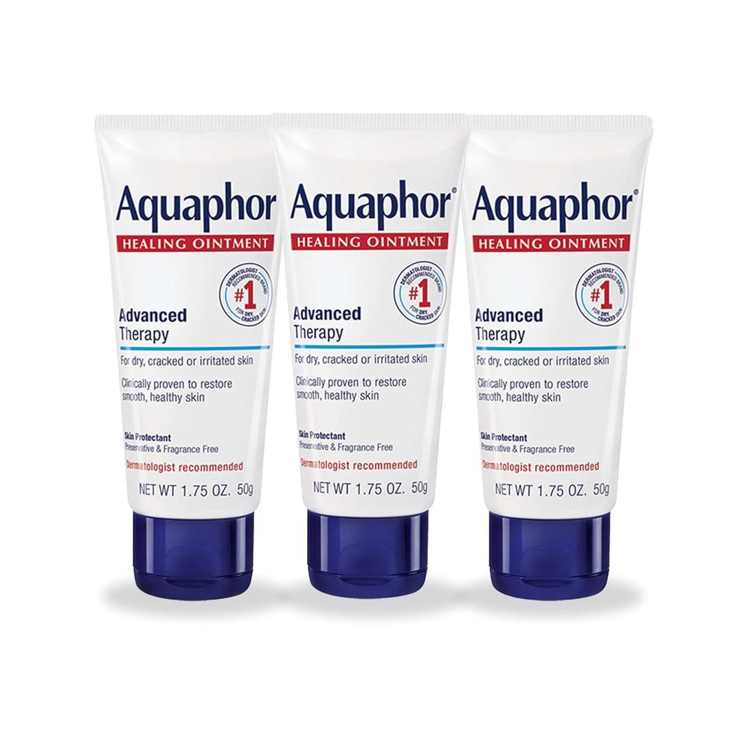 Aquaphor Advanced Therapy Healing Ointment, Hypoallergenic, Fragrance Free Body Moisturizer for Dry Skin and Minor Wound Care, Travel Size Skin Care Set, 1.75 Oz Tube, Pack of 3