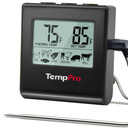TempPro TP16 Large LCD Digital Meat Thermometer for Cooking, Smoking, Grilling, BBQ Food Temperature Indicator with Clock Timer and Stainless Steel Probe, Black