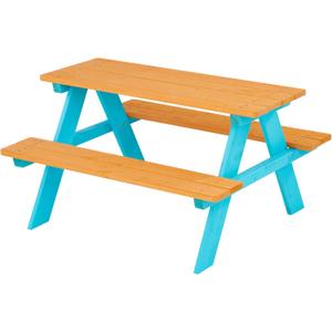 Teamson Kids - Wooden Outdoor Child Children Kids Picnic Table & Chair Bench Set - Brown/Aqua