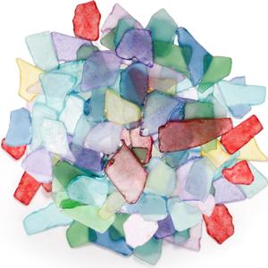 Sea Glass for Crafts, 32 Oz Crushed Glass Vase Filler Bulk, Mix Rainbow Color Tumbled Seaglass Pieces Flat Frosted Dyed Color Stone for Aquarium Decor DIY Art Craft Supplies