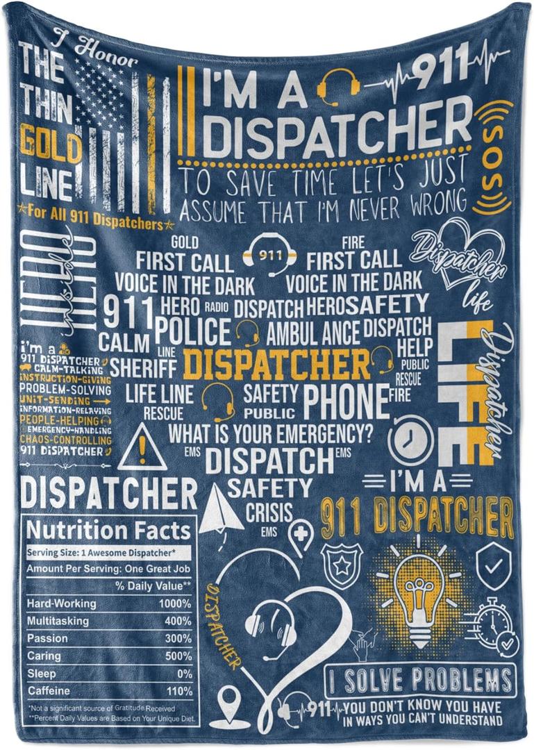 Huglanket 911 Dispatcher Gifts for Emergency Dispatchers Women & Men, Flannel Blanket Throw, Heart, Blue - 50 x 65 inches
