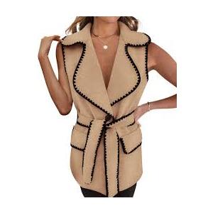 PrettyGarden Womens Long Vest Fall Winter Wool Sleeveless Blazer Jackets Waistcoat Coats Size L